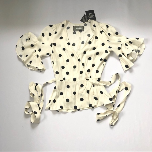 REFORMATION Opal Polka Dot Wrap Top Size XS - Picture 2 of 12